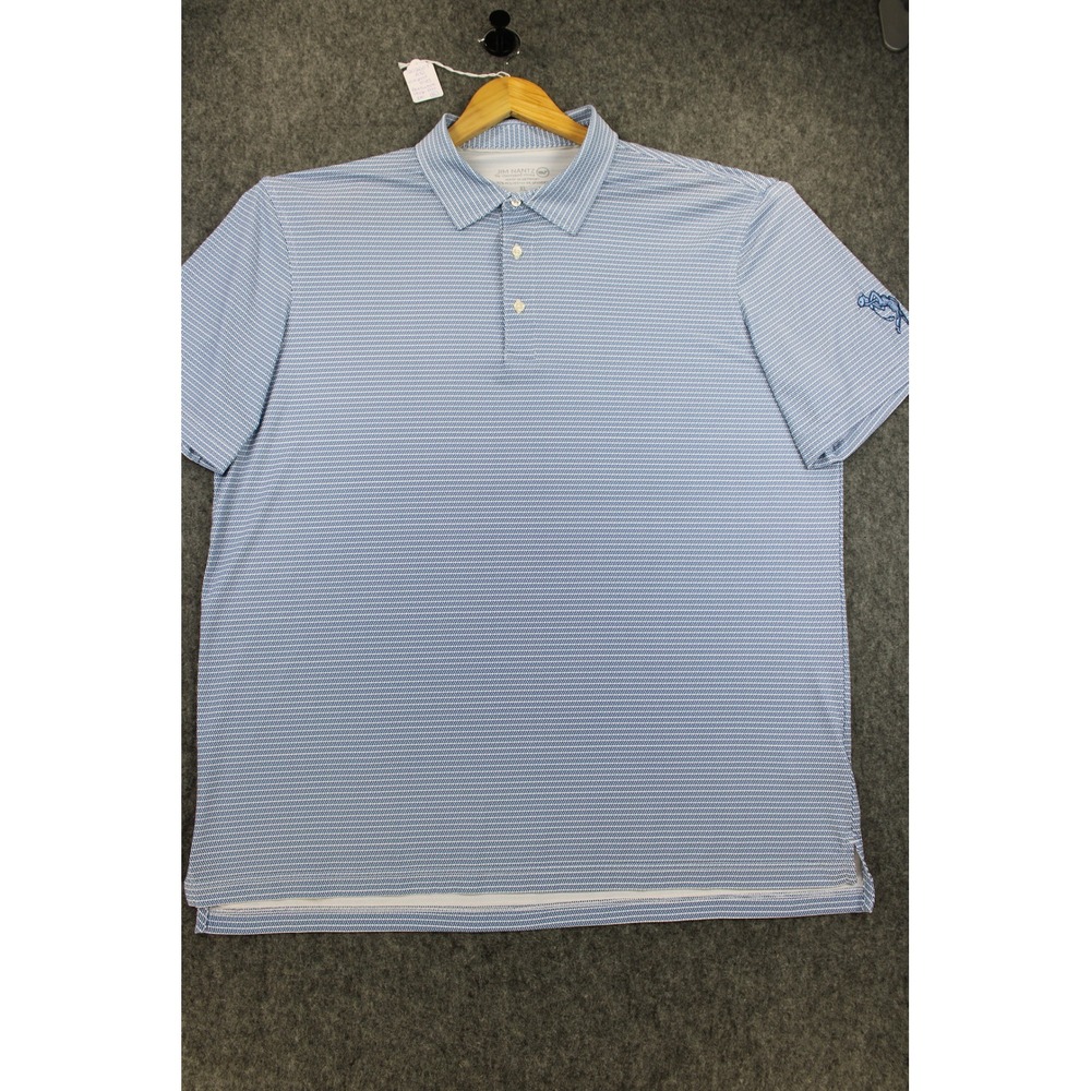 Jim Nantz Vineyard Vines Mens XL Blue White Stripe brrr Performance Golf Polo